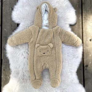 First Wish Hooded Teddy Bear Bunting - Beige, Size 0-3m